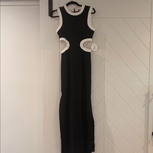 STAUD Dolce Black and White Sleeveless Dress with cutouts. NWT